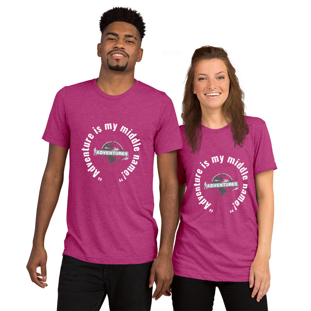 “Adventure is my middle name!” Short sleeve t-shirt